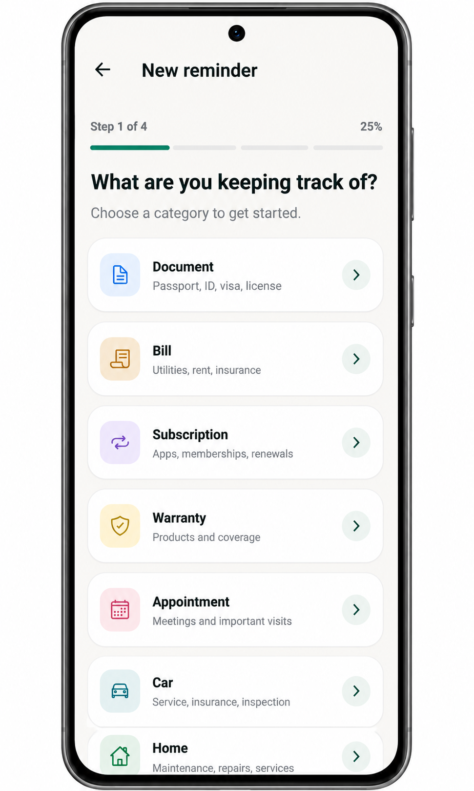 LifePilot add reminder screen