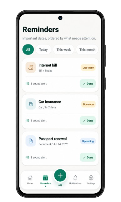 LifePilot reminder details screen